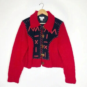 Sandy Starkman Vintage Button Heart Red Sweater Blazer Size Medium